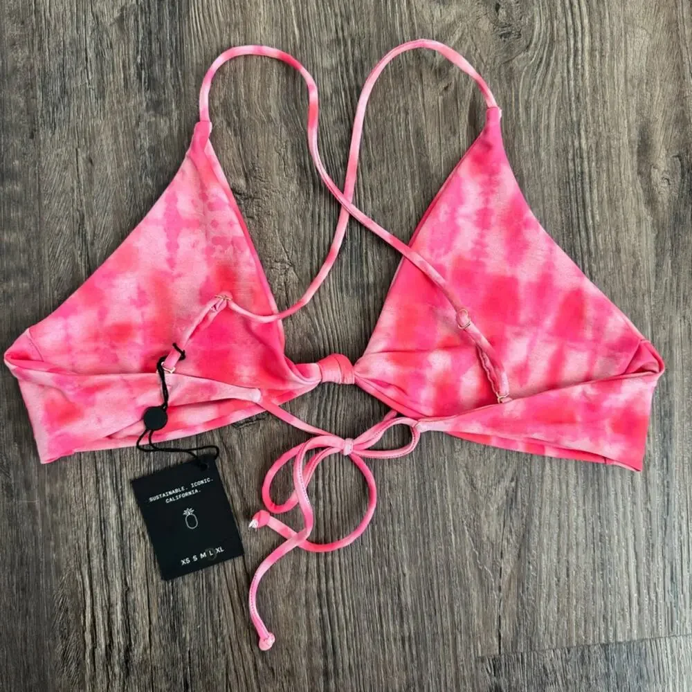 Skatie Pink Tie-Dye Triangle Bikini Top